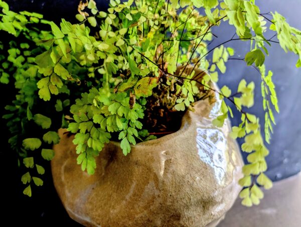 Wabi-Sabi Vase mit grüner Kupfer und Ascheglasur