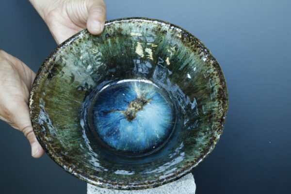 Shin'en handgemachte Keramikschale Saphirblau Wabi-Sabi